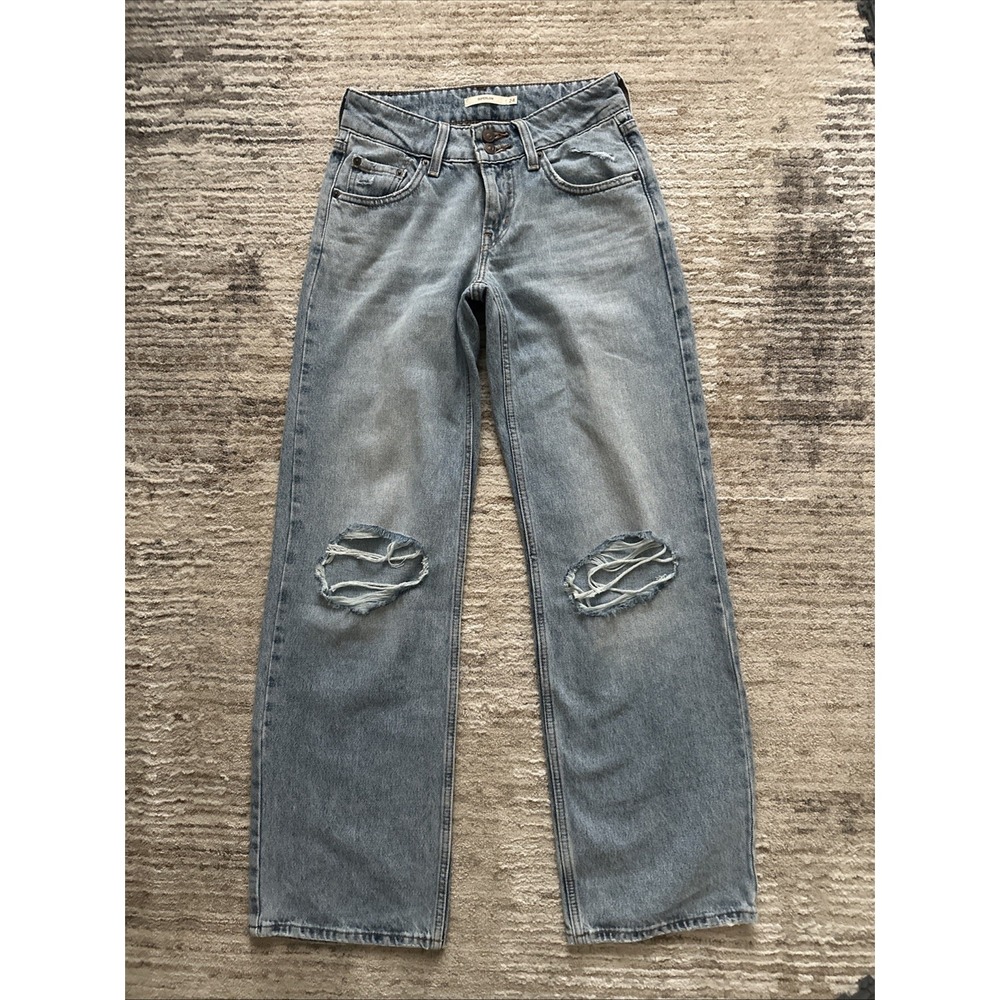 Levis Superlow Jean Women Blue 24(Fit26)Straight Leg D-Stress Knee Double Button